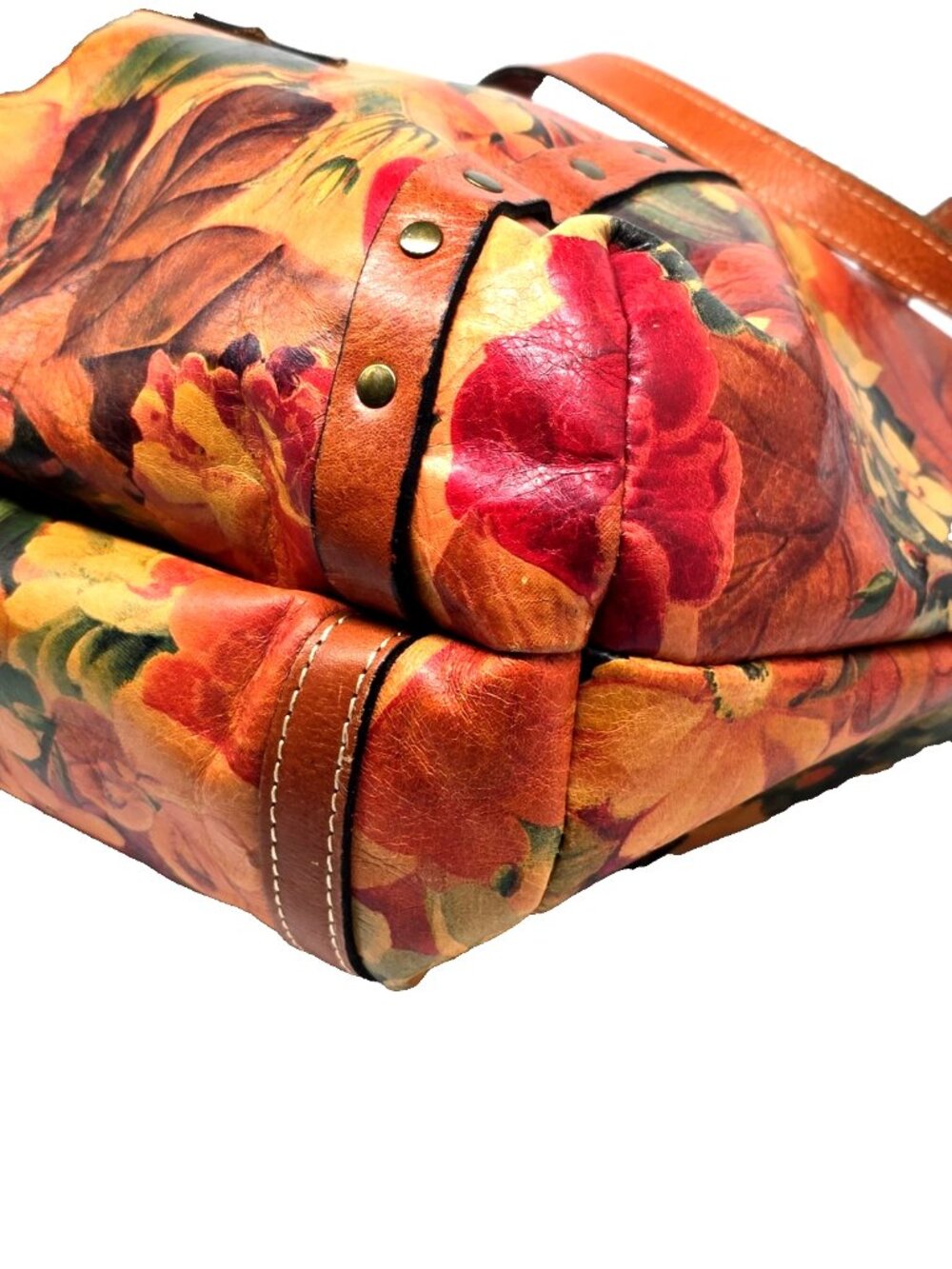 Patricia Nash Benvenuto Floral Distressed Leather Tote Shoulder Bag Studded - Picture 5 of 12